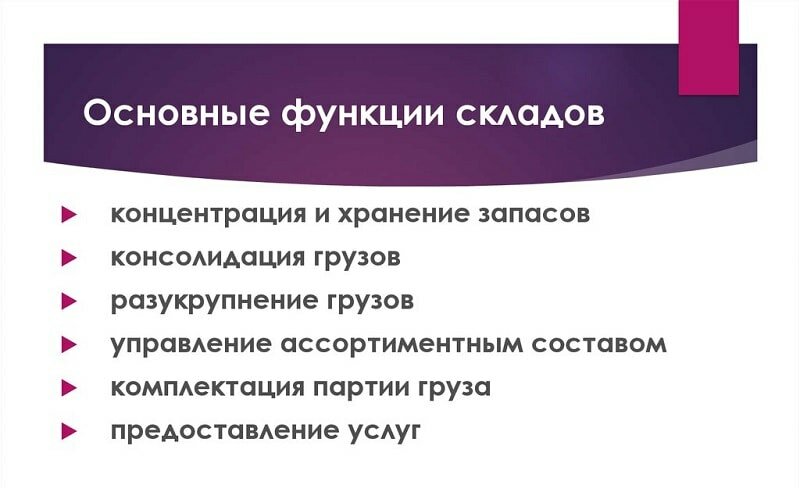 Главные функции склада